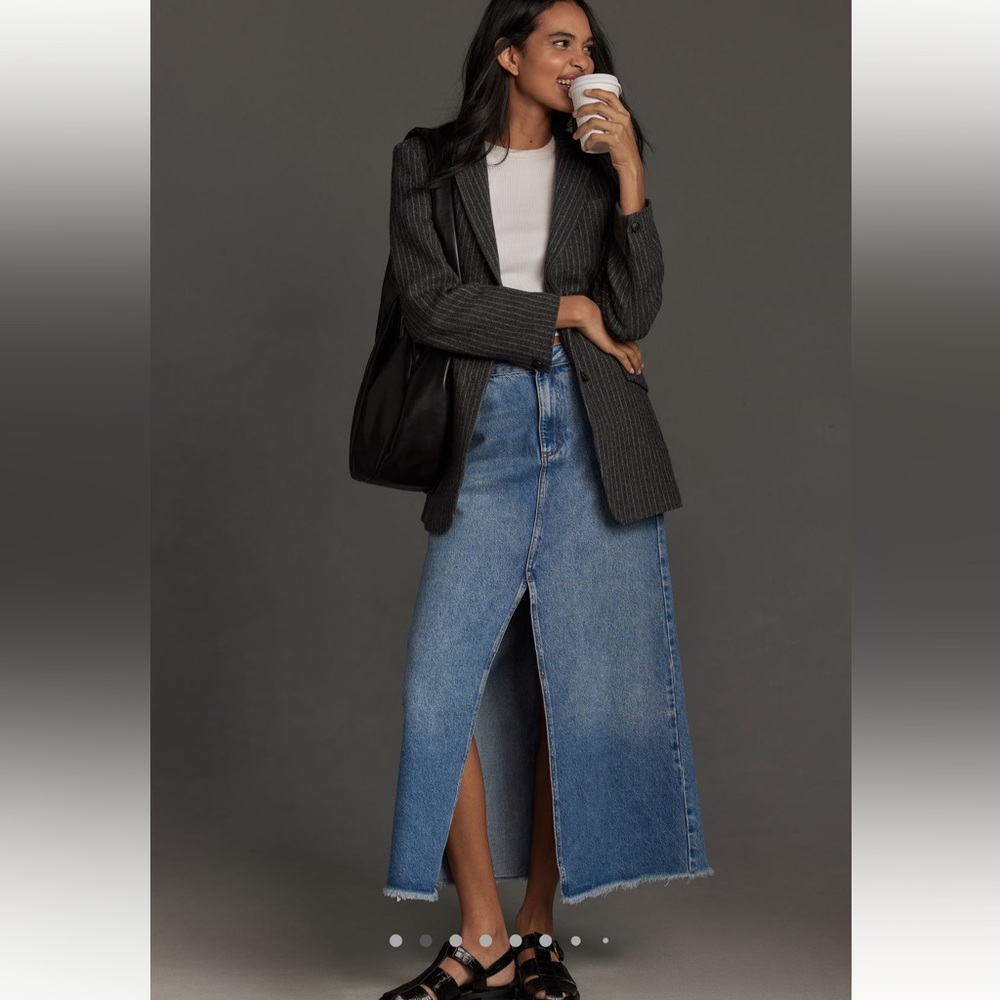 Pilcro from Anthropologie, Madi front-slit denim skirt, Endless summer wash, 4 - Picture 2 of 16